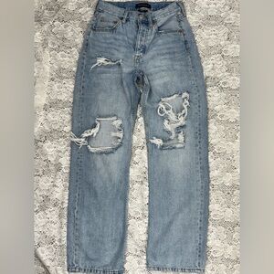 Aeropostale Baggy Jeans 90s Vintage Style Distressed Ripped Denim Light Wash Y2K
